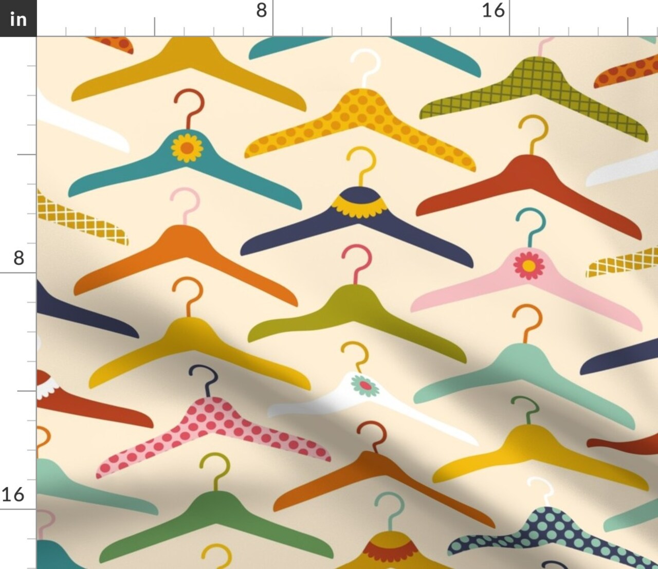 Retro Fashion Novelty Whimsical Polka Dots Clothes Hangers Pink Yellow Orange Flower Check Colorful Doily Lace Laundry Room Closet Clothing Custom Printed Fabric by Spoonflower Various Fabrics by the Yard or Fat Quarter